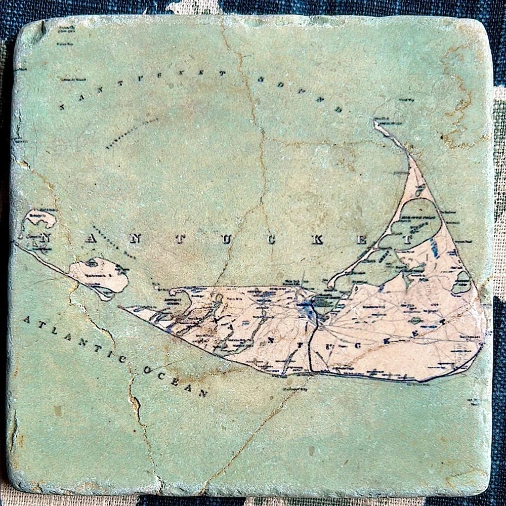 Vintage Nantucket Map Marble Coasters – Set of 6 | Aqua‎ Coastal Chic